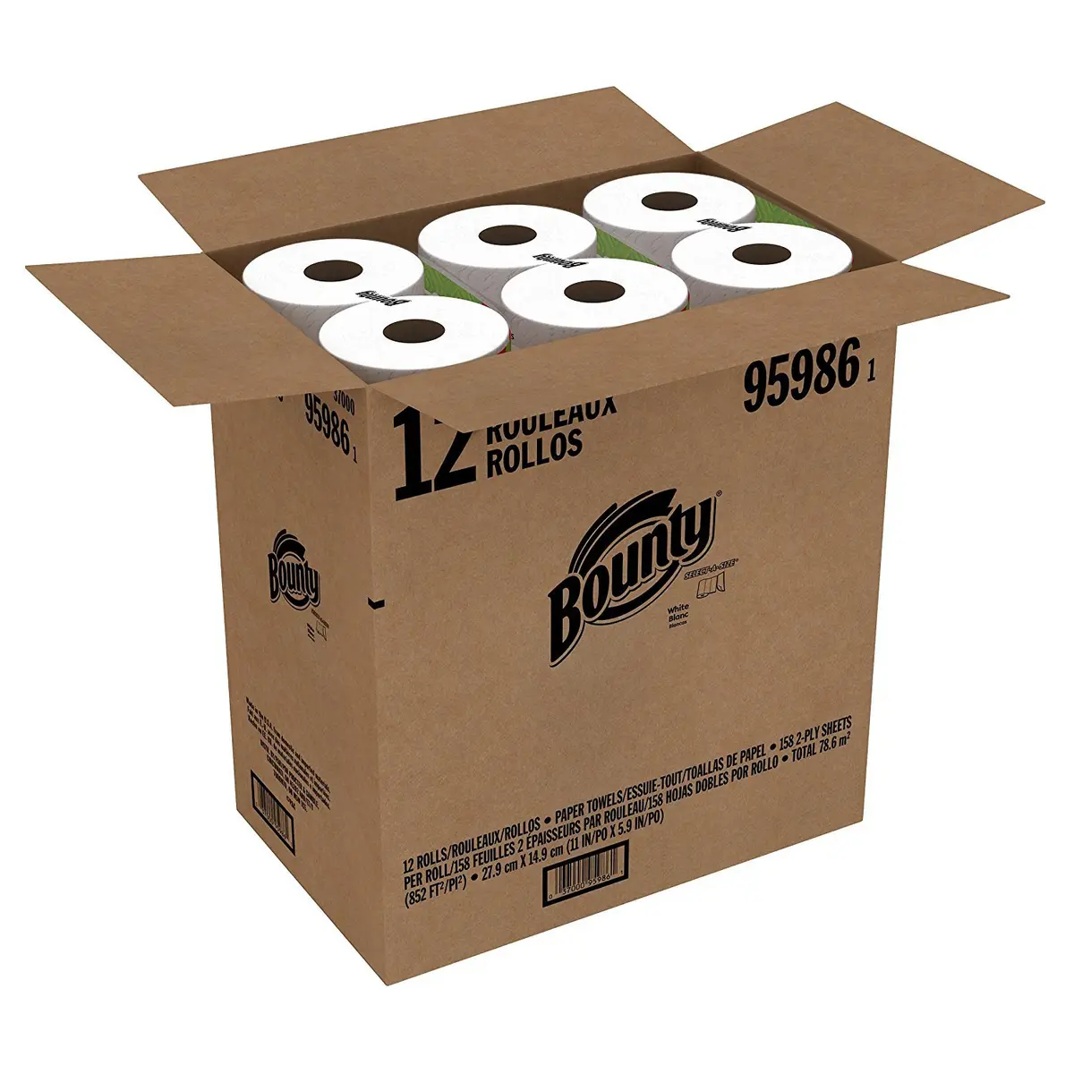 Bounty Paper Towels 2-Ply White 12 Rolls | Absorbent Paper Towels for Households - view 8