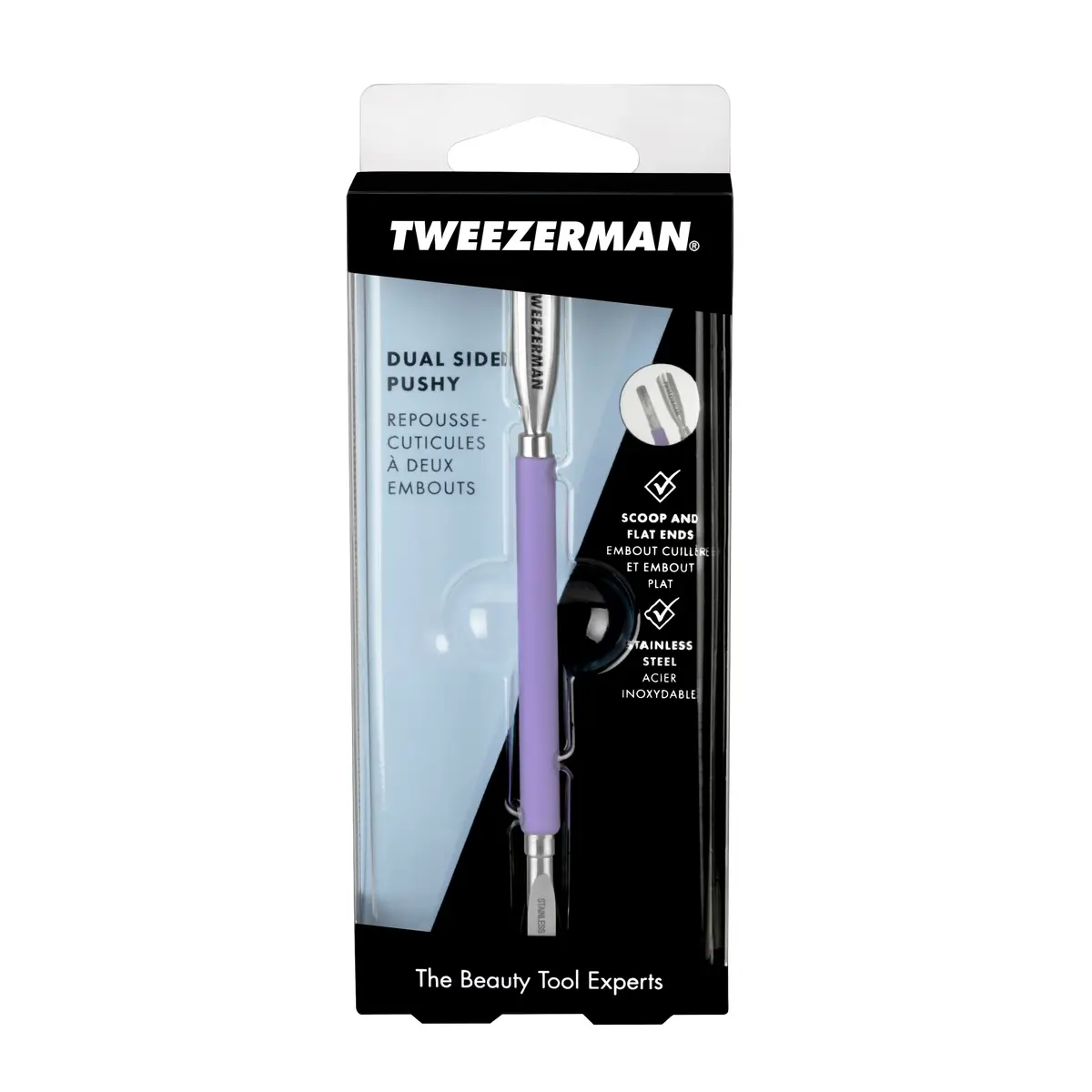 Tweezerman Dual-Sided Pushy Purple | Gentle Stainless Steel Cuticle Pusher (1 Count) - view 3