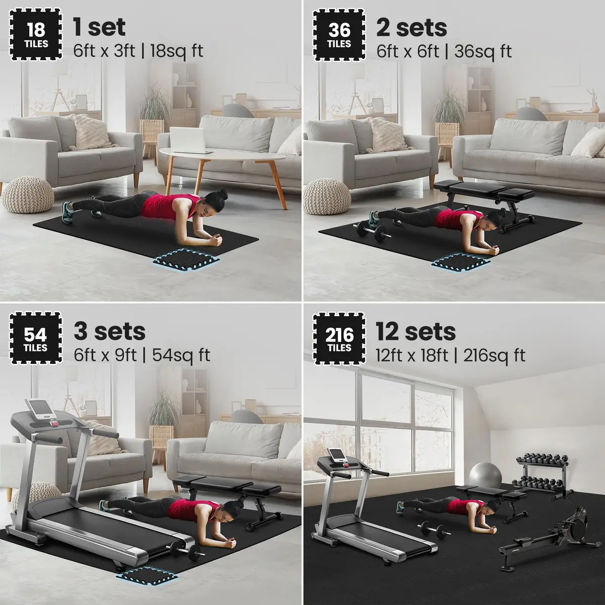 BeMaxx Interlocking EVA Foam Floor Tiles Workout Mat Set 1.27 cm (0.5 inch) Thick | 18 sq ft Protective Flooring for Home Gyms - view 3