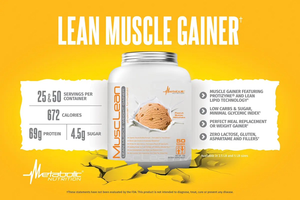 Metabolic Nutrition Musclean Peanut Butter Whey High Protein Meal Replacement Powder 2.48 kg (5 lb) | Physician Formulated for Lean Muscle & Keto Diets - view 3