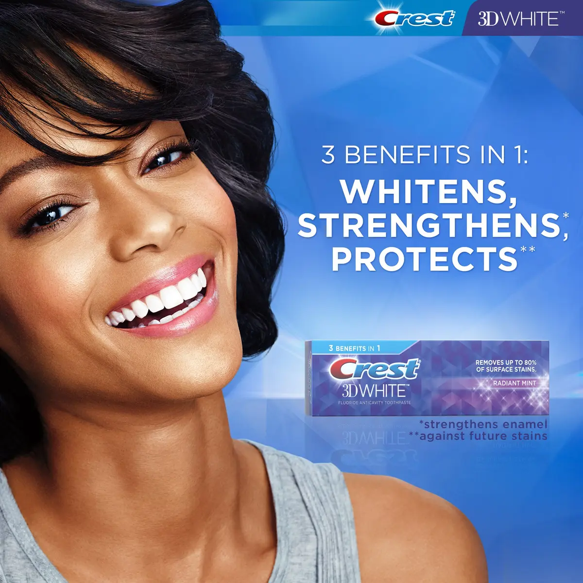 Crest 3D White Whitening Toothpaste, Radiant Mint, 3.5 Ounce (Pack of 2) | Surface stain removal & enamel protection - view 3