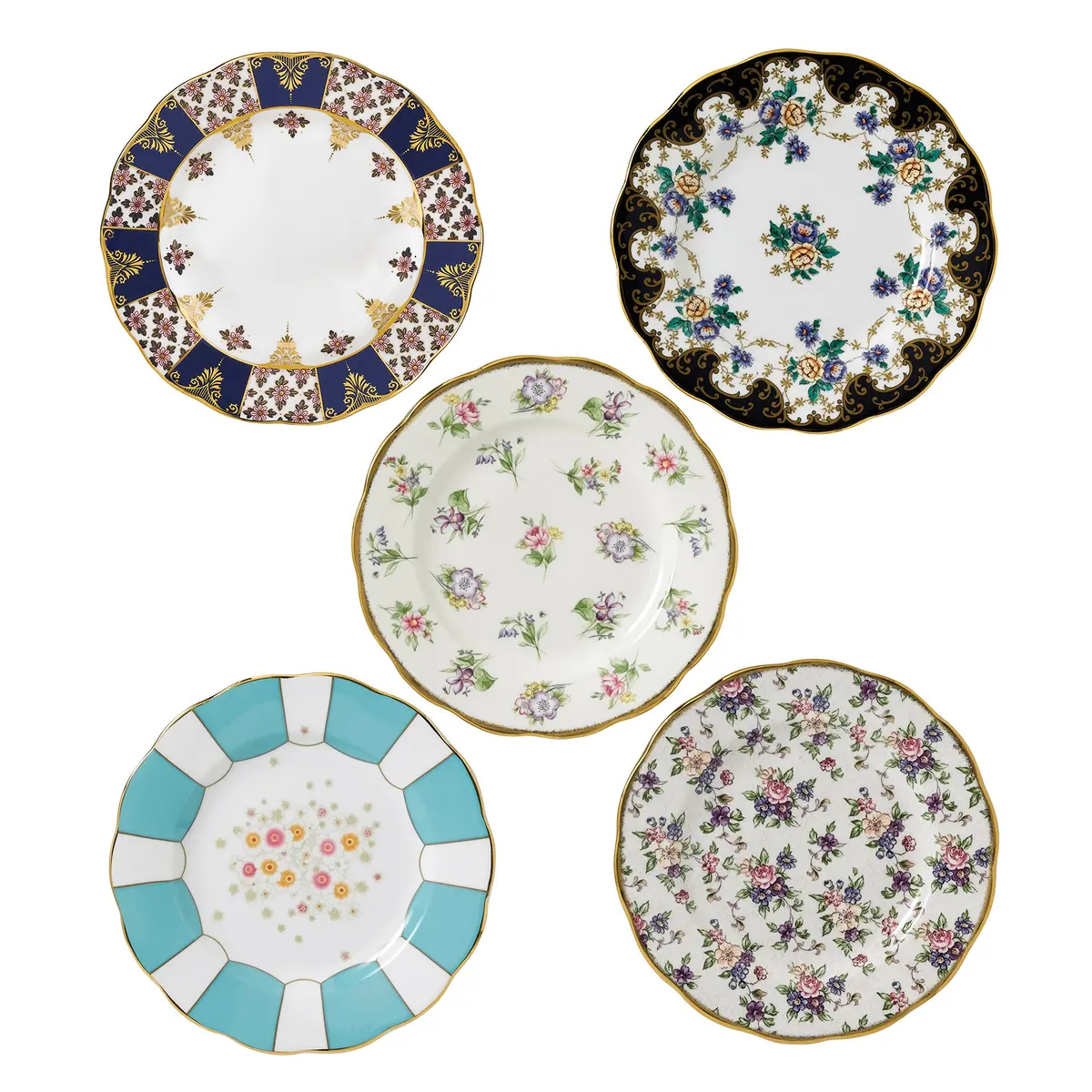 Royal Albert 100 Years 1900-1940 Plate Set, 8" | Vintage Floral Patterns, Bone China - main product image