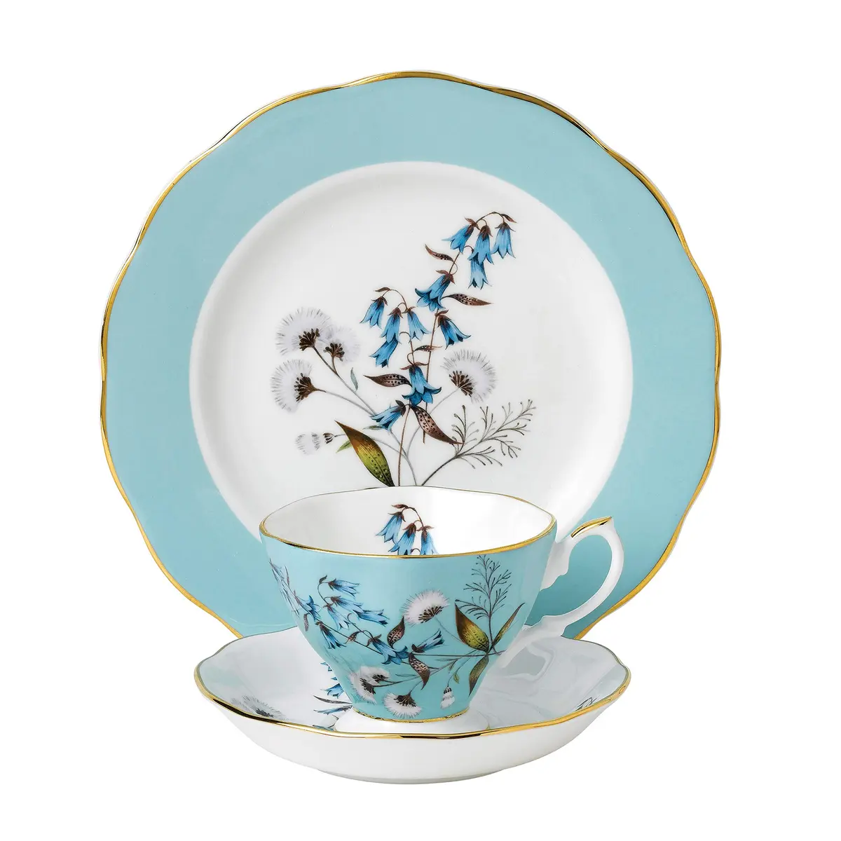 Royal Albert 100 Years 1950 3-Piece Set (Teacup, Saucer & Plate 8") | Vintage Floral Design with Gold Accents - main product image