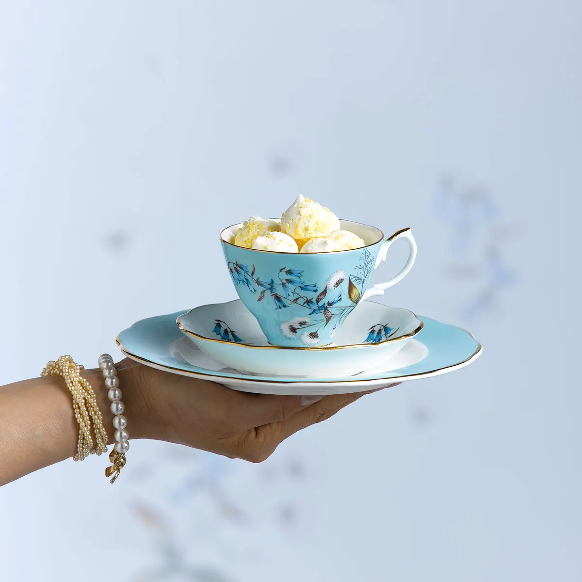 Royal Albert 100 Years 1950 3-Piece Set (Teacup, Saucer & Plate 8") | Vintage Floral Design with Gold Accents - view 3