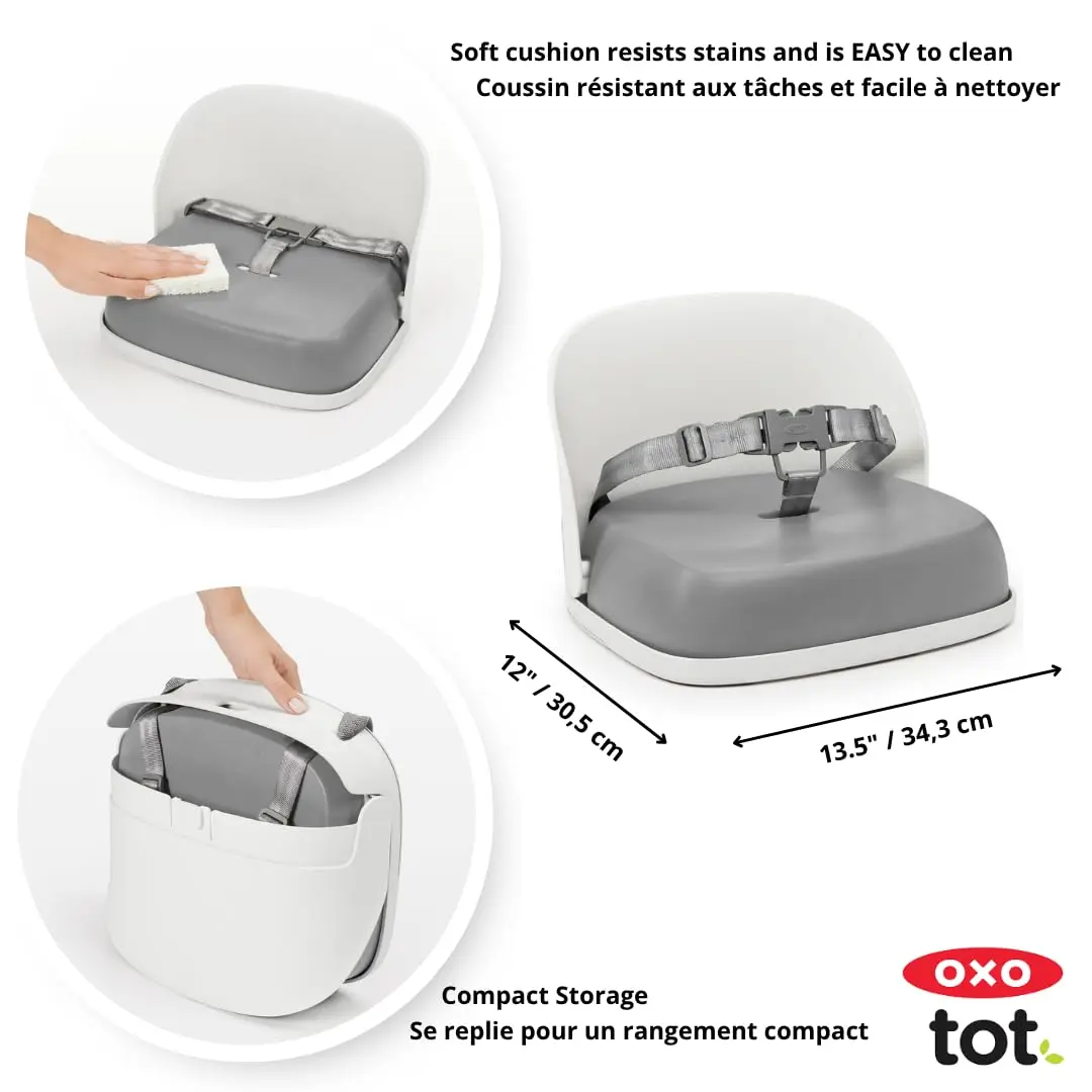 OXO Tot Perch Toddler Booster Seat for Kitchen Chair with Straps, Gray | Supportive Backrest & Foldable Design - view 4