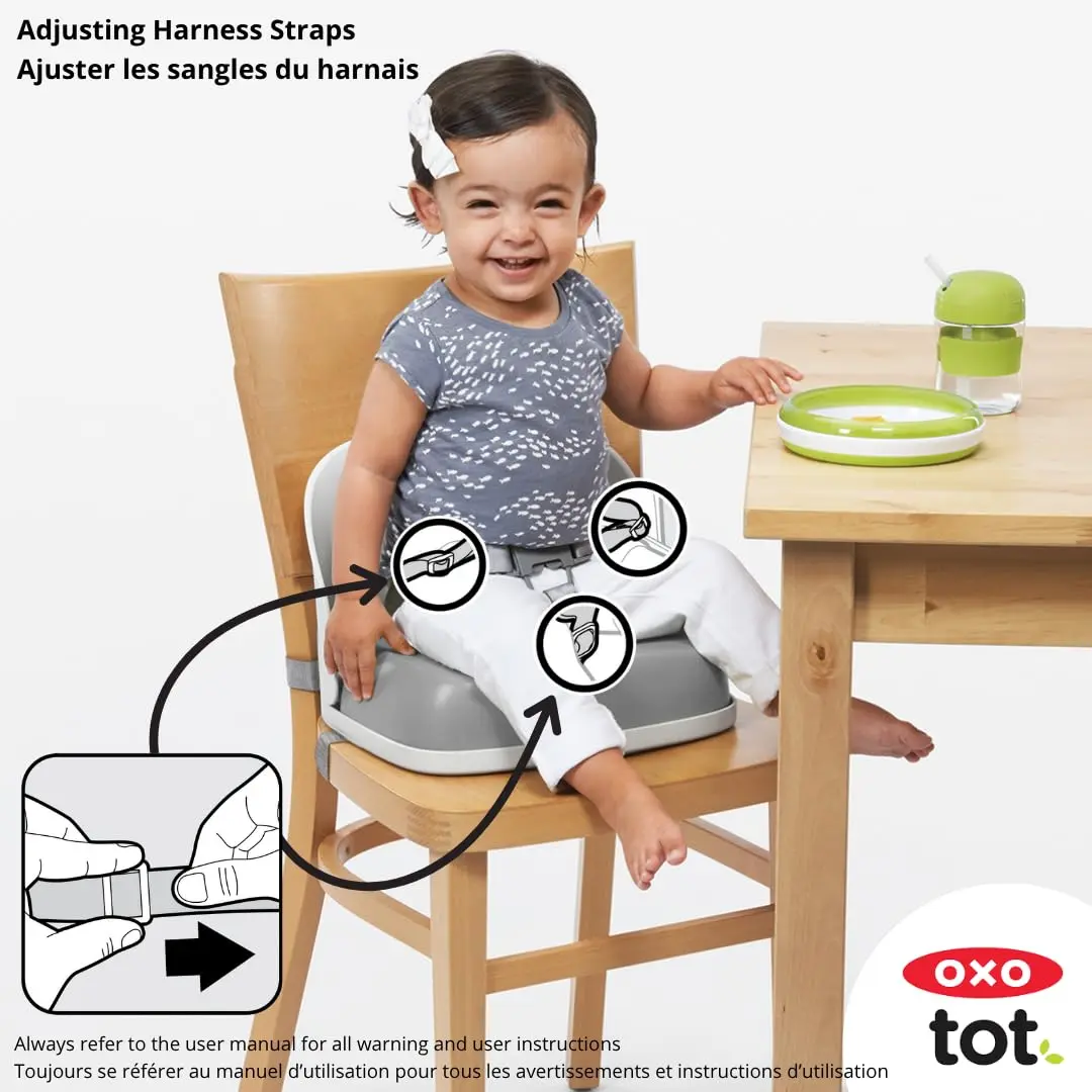 OXO Tot Perch Toddler Booster Seat for Kitchen Chair with Straps, Gray | Supportive Backrest & Foldable Design - view 5