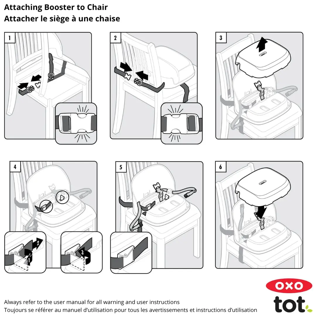 OXO Tot Perch Toddler Booster Seat for Kitchen Chair with Straps, Gray | Supportive Backrest & Foldable Design - view 6