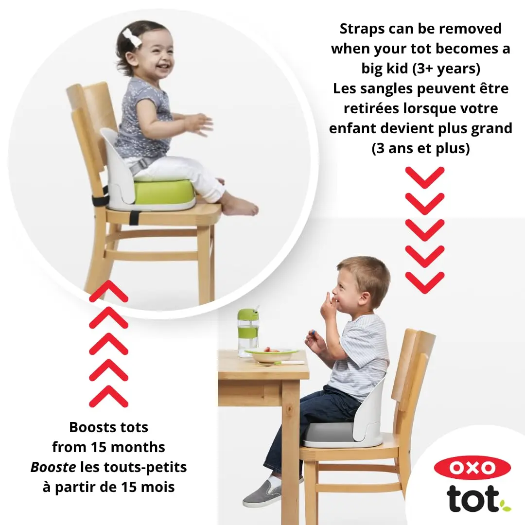 OXO Tot Perch Toddler Booster Seat for Kitchen Chair with Straps, Gray | Supportive Backrest & Foldable Design - view 2