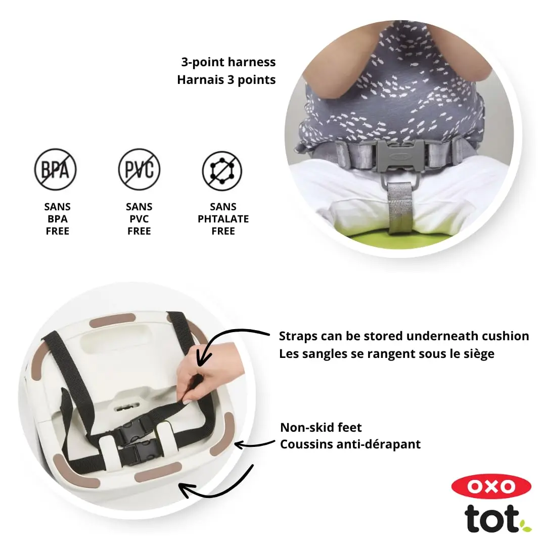 OXO Tot Perch Toddler Booster Seat for Kitchen Chair with Straps, Gray | Supportive Backrest & Foldable Design - view 3