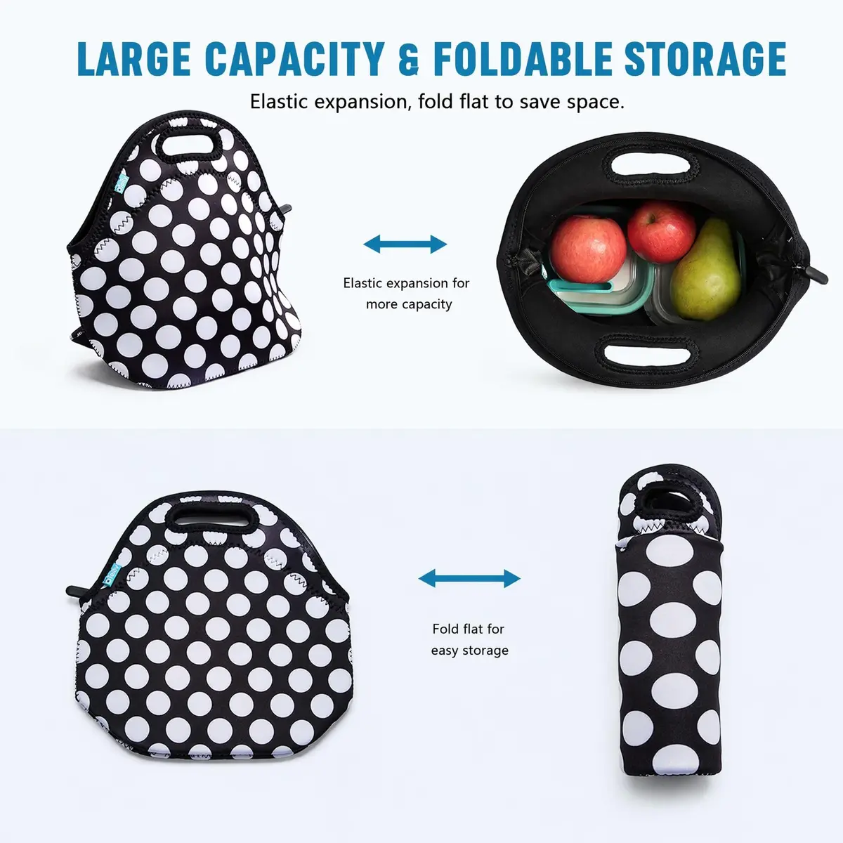 Ofeily Neoprene Lunch Tote Bag White Dots | Insulated, Waterproof, 10L (0.35 cu ft) - view 7