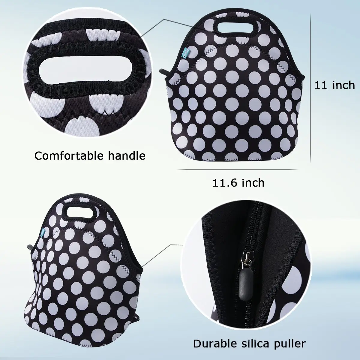 Ofeily Neoprene Lunch Tote Bag White Dots | Insulated, Waterproof, 10L (0.35 cu ft) - view 9
