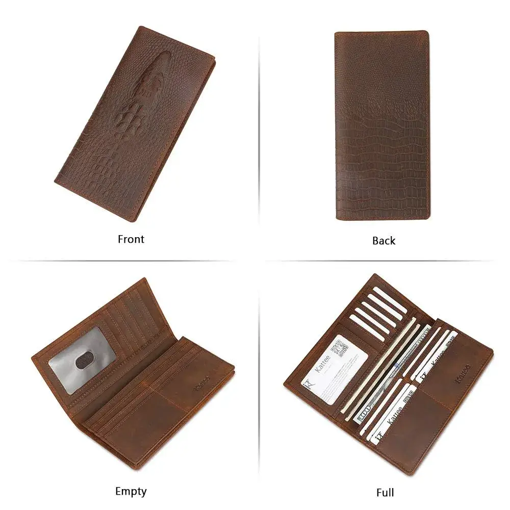 Kattee Men's Vintage Genuine Leather Long Wallet for Checkbook Credit Cards | 11 Card Slots, ID Window, Zipper Pocket - view 7