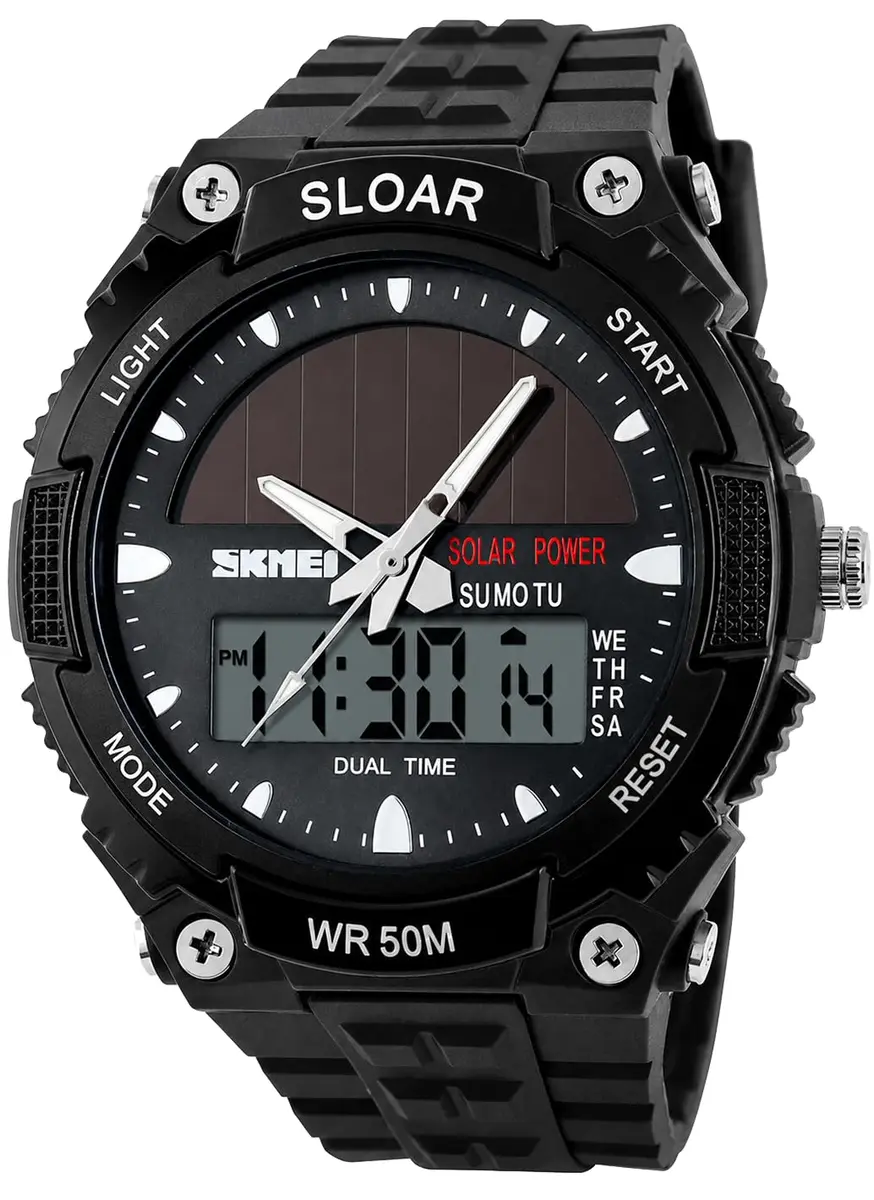 MASTOP Solar Energy Watch Black 50mm (1.97in) | Dual Time Zone, 50M Waterproof, LED Luminous - view 8