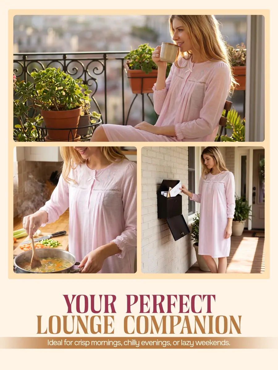 Casual Nights Women's Long Sleeve Pointelle Embroidered Night Gown - Pink - 4X | Soft Cotton Blend Sleepwear for Relaxed Comfort - view 5