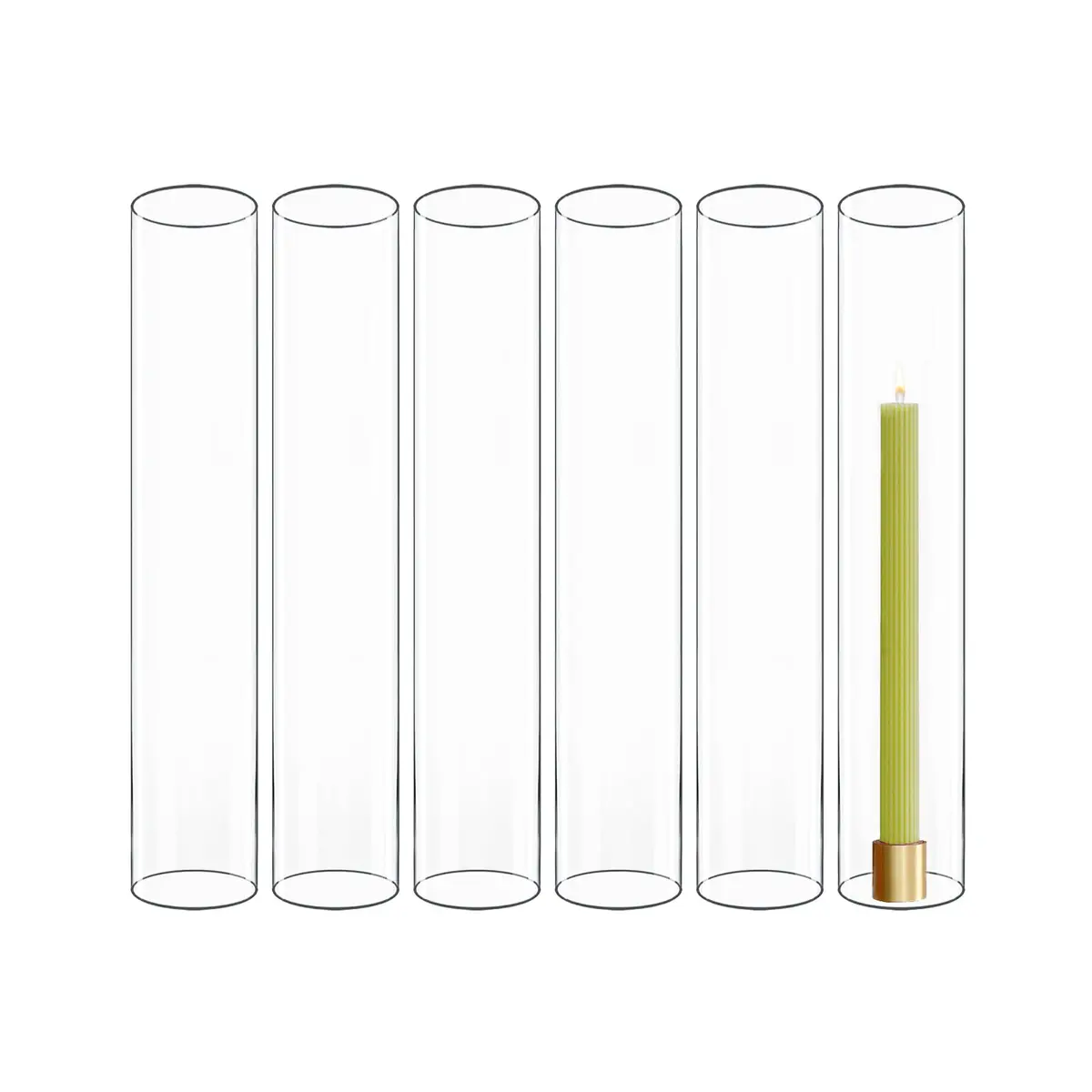 CYS EXCEL 6 PCS Glass Hurricane Tubes (H:14" D:2.5") - Fits Candles up to 2" Wide, Requires Holder Base 2.75" or Wider - main product image