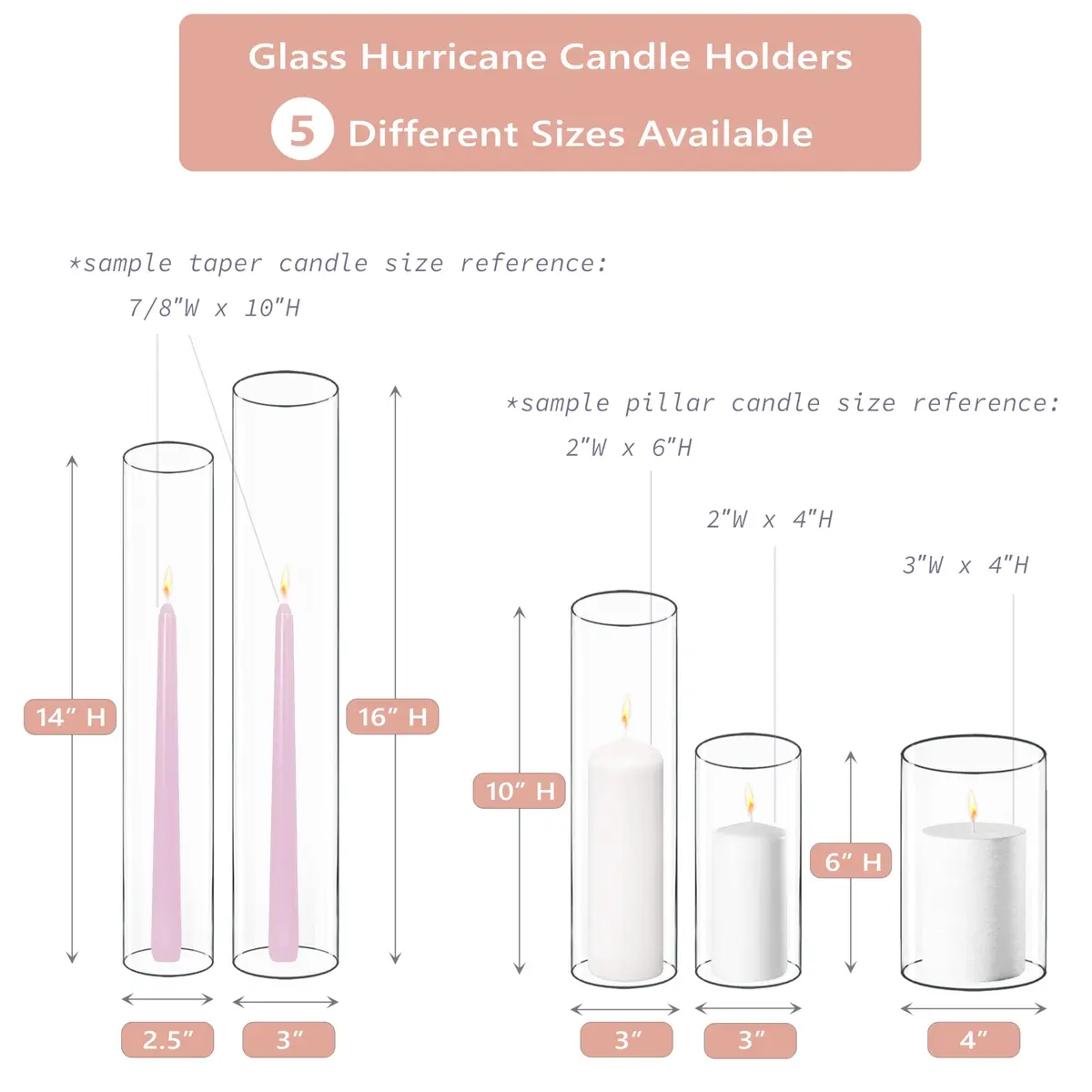 CYS EXCEL 6 PCS Glass Hurricane Tubes (H:14" D:2.5") - Fits Candles up to 2" Wide, Requires Holder Base 2.75" or Wider - view 9