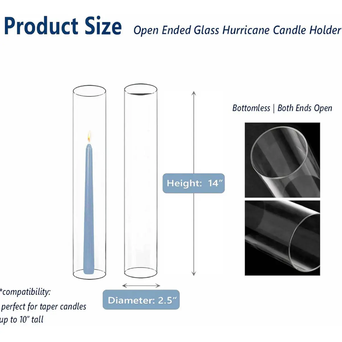 CYS EXCEL 6 PCS Glass Hurricane Tubes (H:14" D:2.5") - Fits Candles up to 2" Wide, Requires Holder Base 2.75" or Wider - view 2