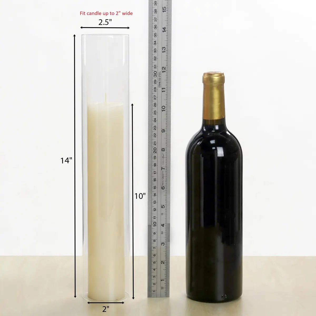 CYS EXCEL 6 PCS Glass Hurricane Tubes (H:14" D:2.5") - Fits Candles up to 2" Wide, Requires Holder Base 2.75" or Wider - view 3