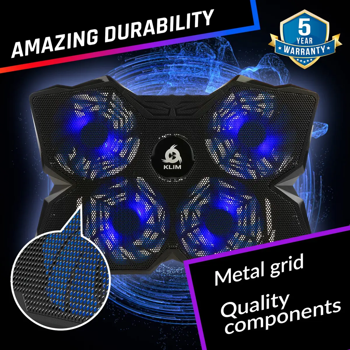 KLIM Wind Laptop Cooling Pad Blue with 4 Fans | 40.8cm (16 inch) Compatible, USB Powered, 1200 RPM - view 5