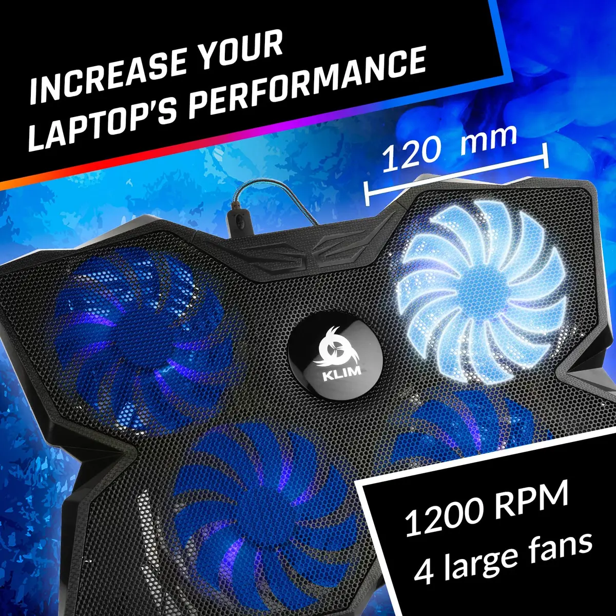 KLIM Wind Laptop Cooling Pad Blue with 4 Fans | 40.8cm (16 inch) Compatible, USB Powered, 1200 RPM - view 3