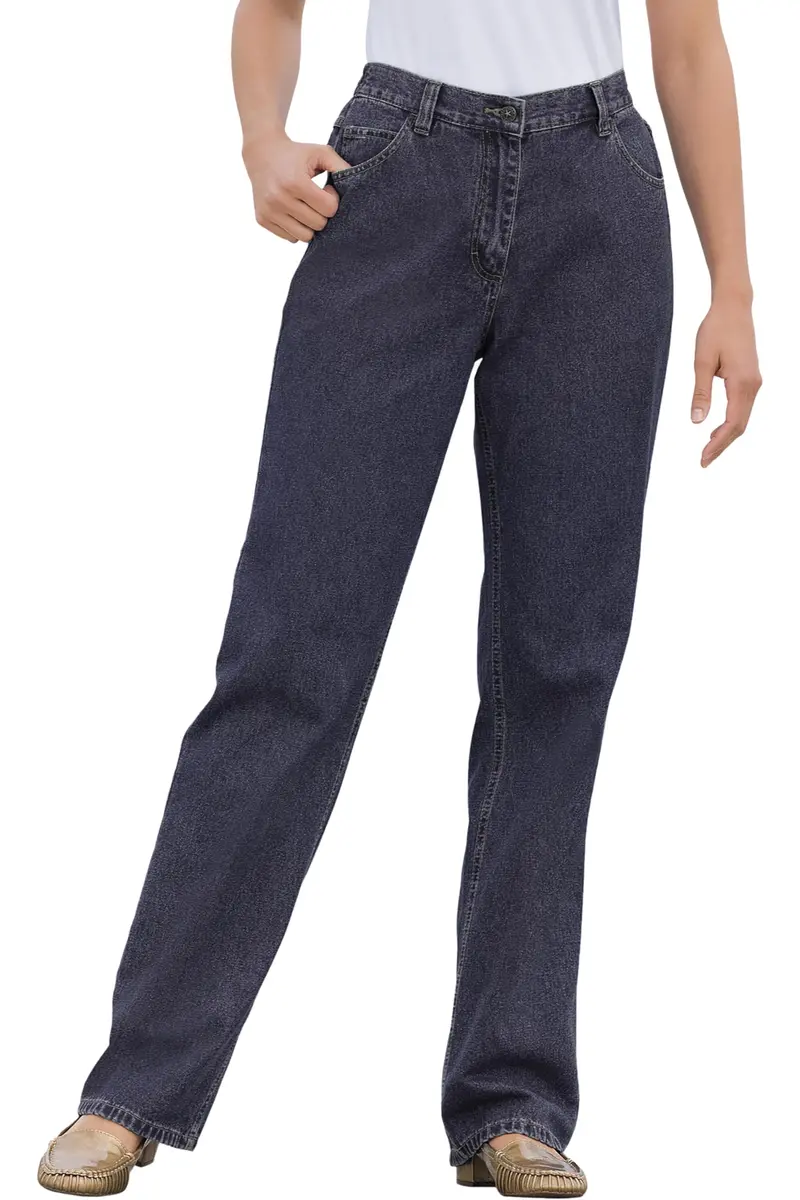 Woman Within Perfect Back-Elastic Gap-Free Straight-Leg Cotton Jeans Indigo | Classic Fit & Comfort - main product image