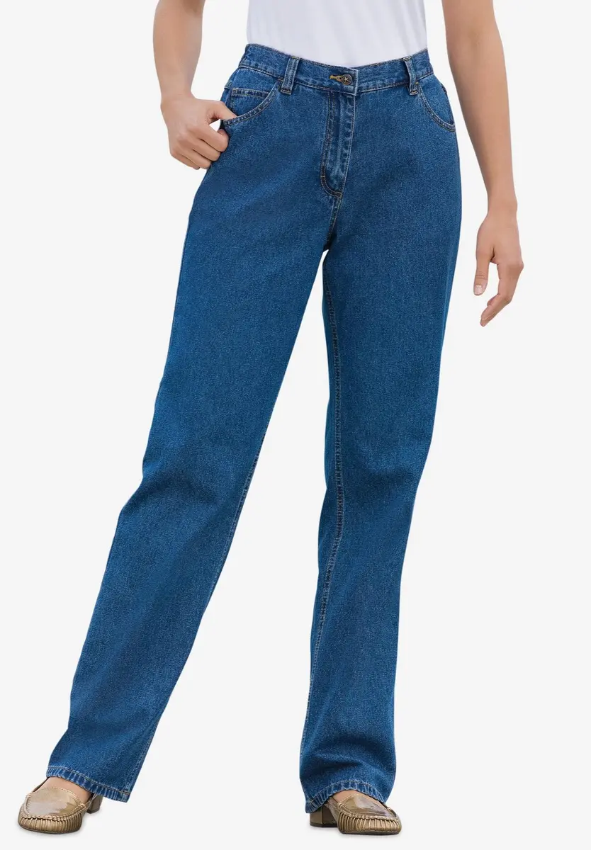 Woman Within Perfect Back-Elastic Gap-Free Straight-Leg Cotton Jeans Indigo | Classic Fit & Comfort - view 2