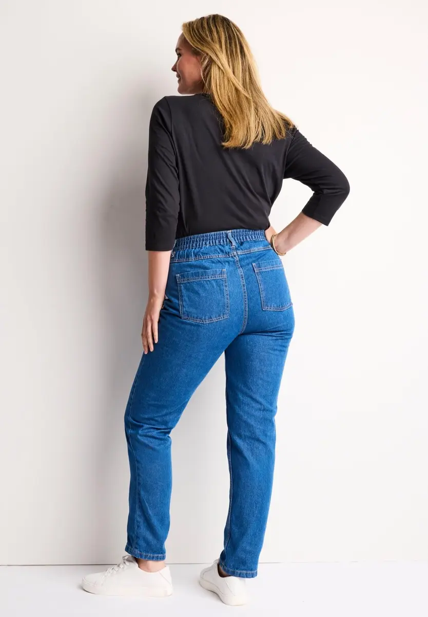 Woman Within Perfect Back-Elastic Gap-Free Straight-Leg Cotton Jeans Indigo | Classic Fit & Comfort - view 3