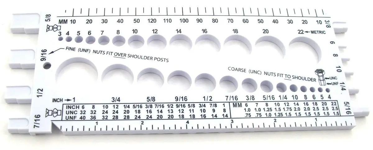 Stainless Town Nut Bolt Thread Gauge (White) | Durable Plastic Nut & Bolt Measurement Tool - main product image