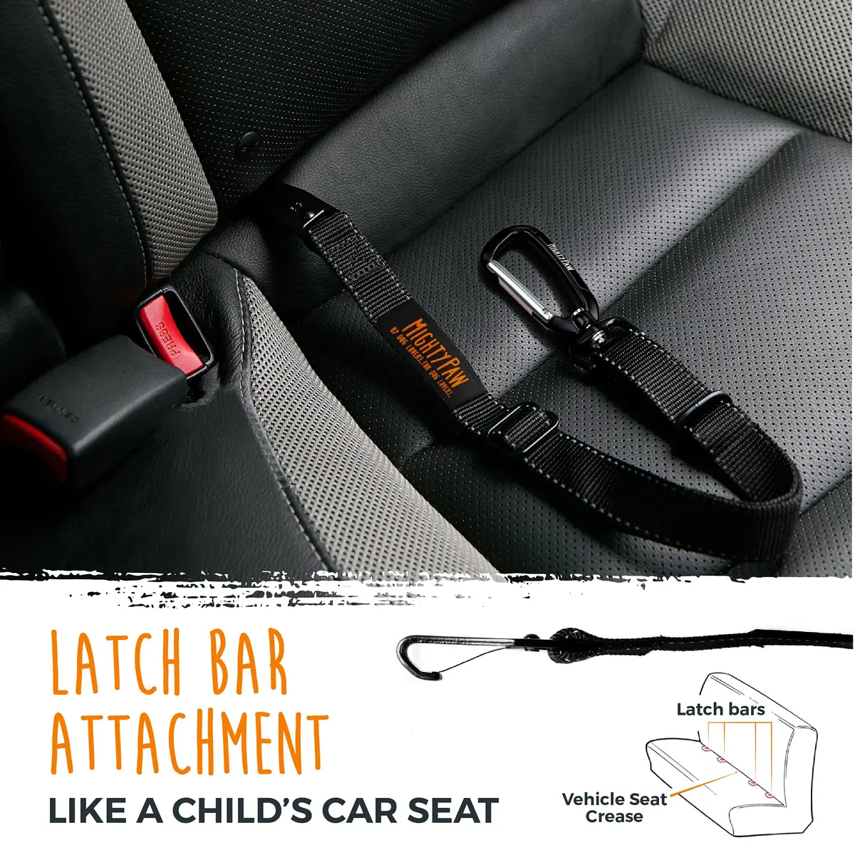 Mighty Paw Dog Seat Belt For Car - LATCH Compatible Adjustable Dog Seatbelt Harness for Small, Medium & Large Pets | Heavy-Duty Aviation Aluminum Carabiner - view 2