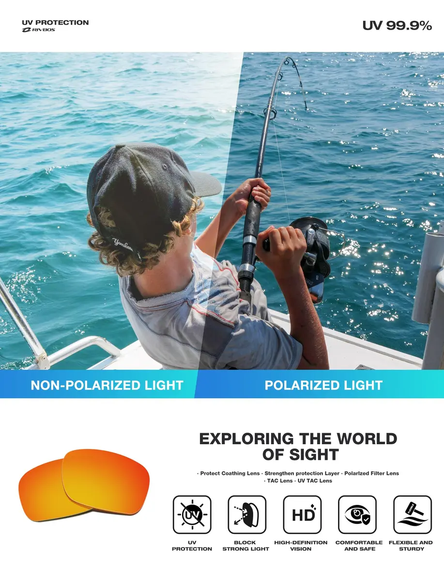 RIVBOS Polarized Sports Sunglasses UV400 for Driving Cycling Fishing RB831 | Unisex Wraparound UV Protection - view 2