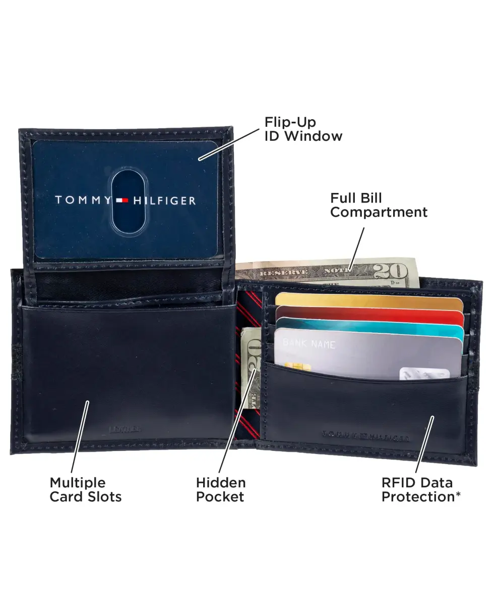 Tommy Hilfiger Men's Slim Bifold Leather Wallet with Removable ID Window, Navy Ned, 10.16 cm x 11.43 cm (4 in x 4.5 in) - view 4