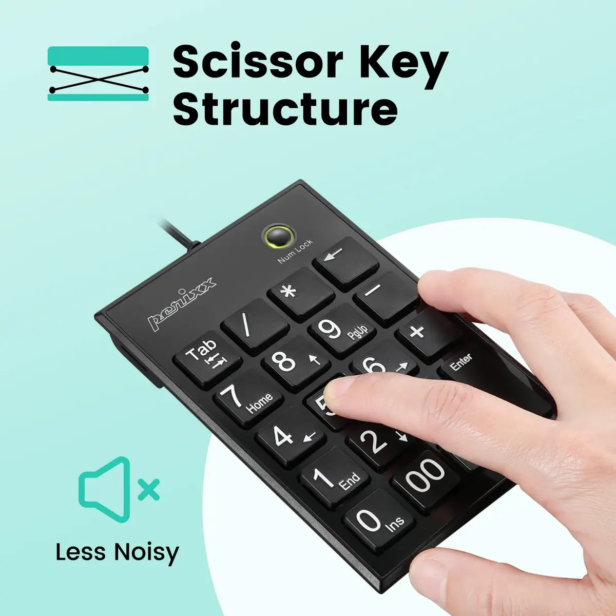 Perixx PPD-202 Wired Numeric Keypad 19 Keys | Big Print Font, Silent, USB, Black - view 4