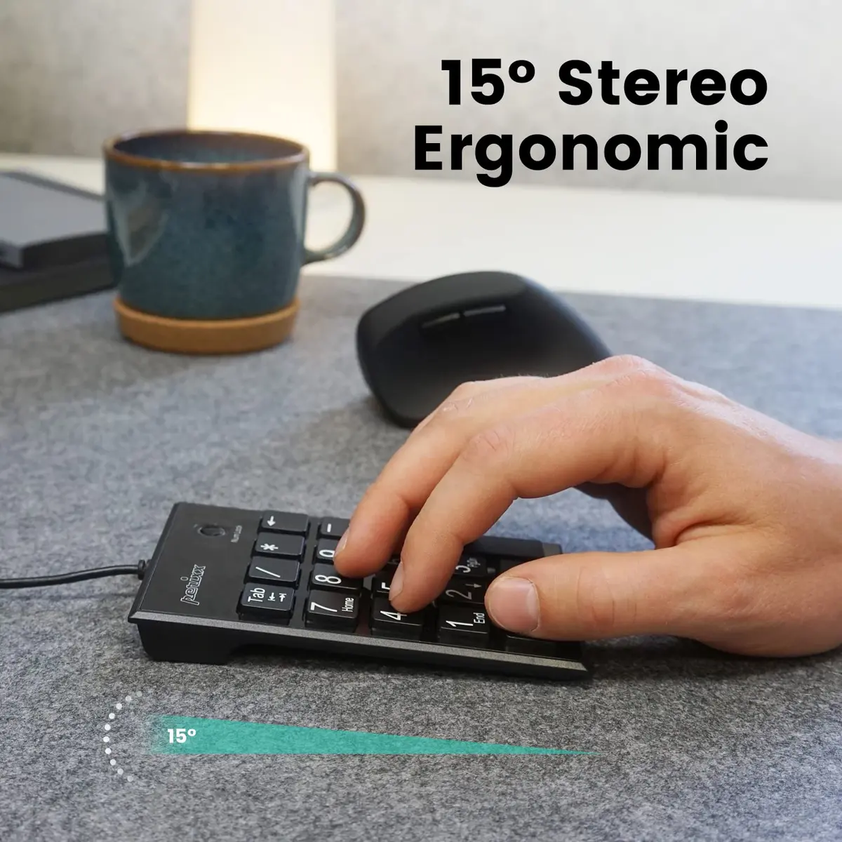 Perixx PPD-202 Wired Numeric Keypad 19 Keys | Big Print Font, Silent, USB, Black - view 5