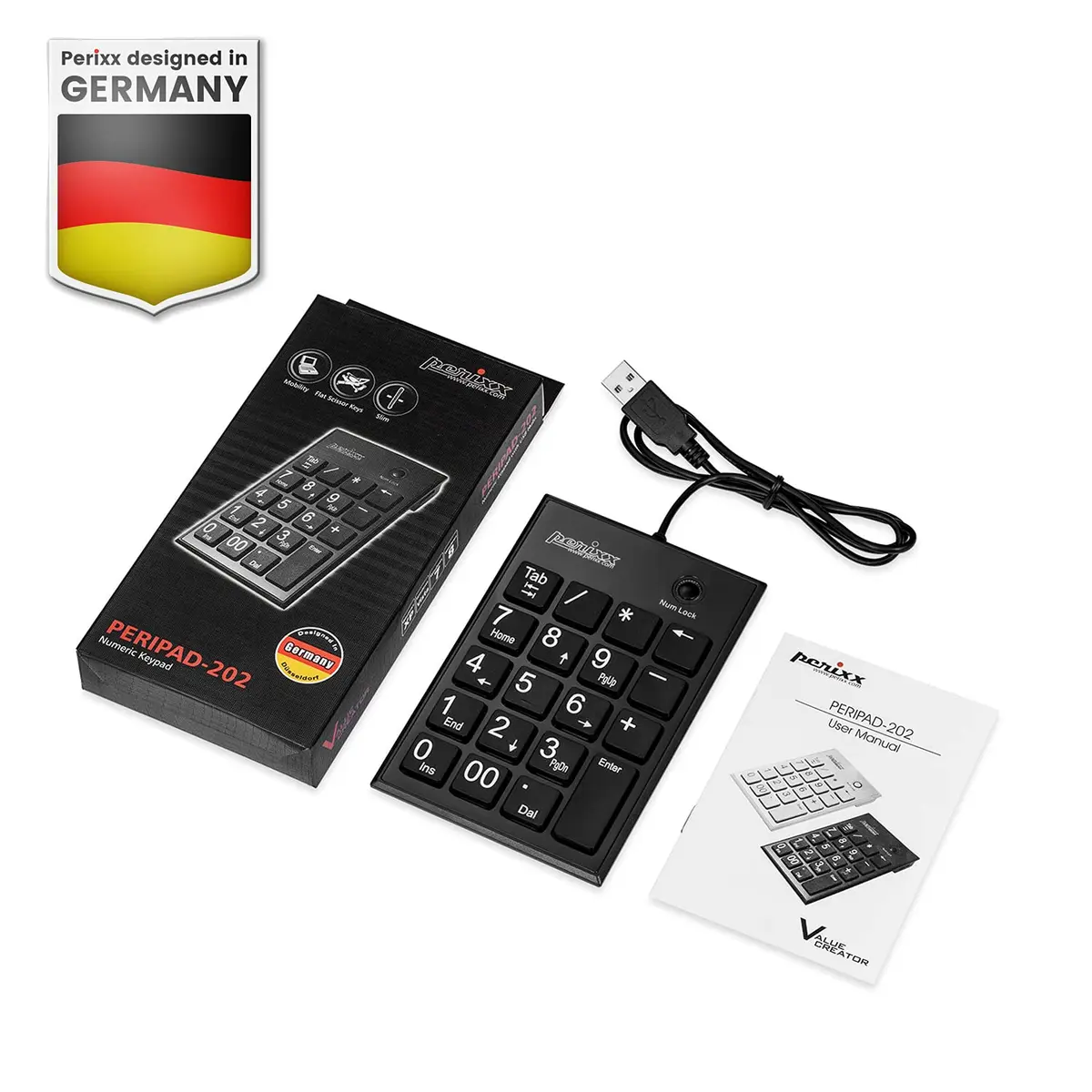 Perixx PPD-202 Wired Numeric Keypad 19 Keys | Big Print Font, Silent, USB, Black - view 6