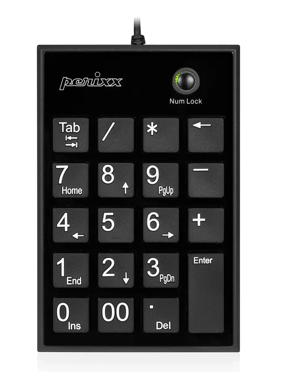 Perixx PPD-202 Wired Numeric Keypad 19 Keys | Big Print Font, Silent, USB, Black - main product image