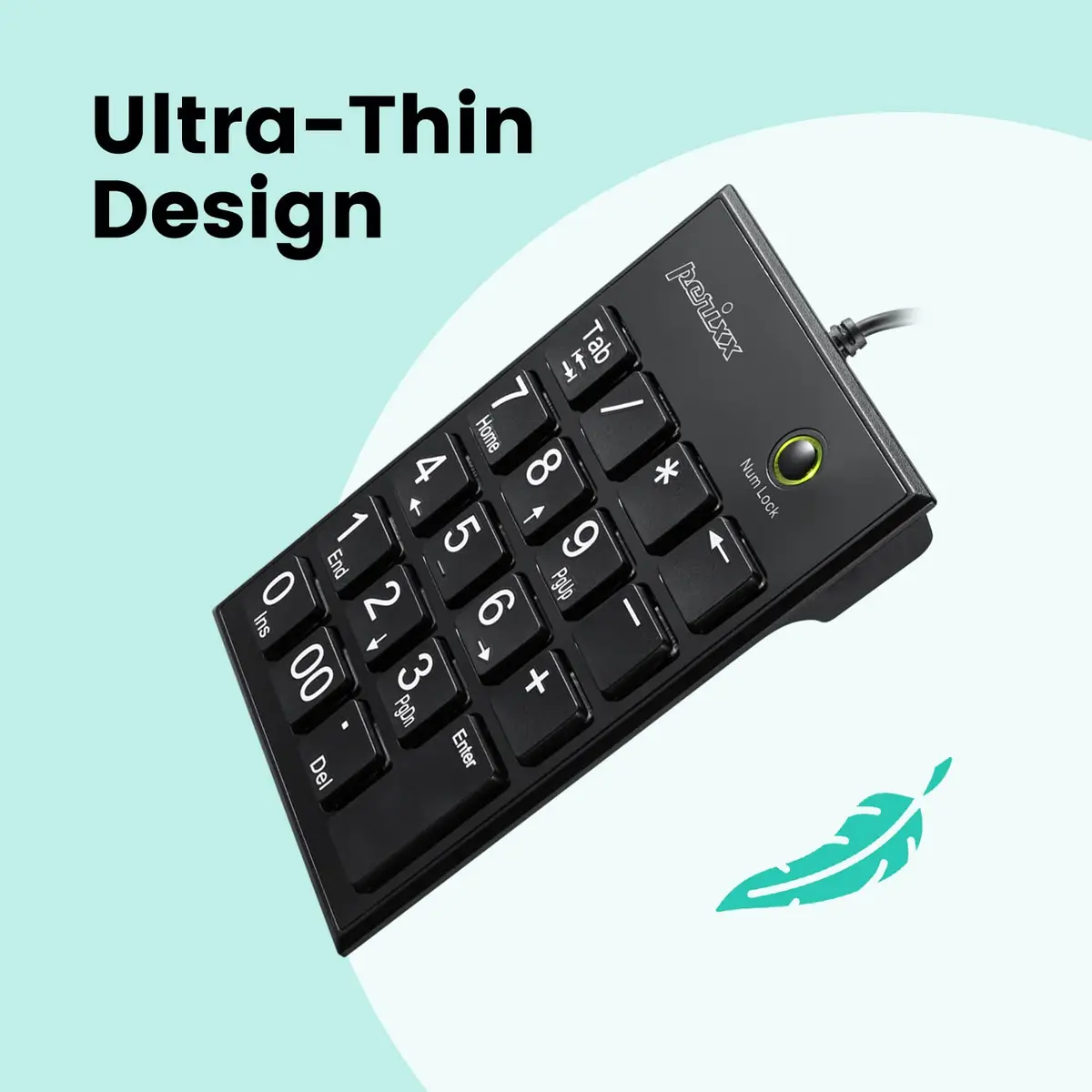 Perixx PPD-202 Wired Numeric Keypad 19 Keys | Big Print Font, Silent, USB, Black - view 7