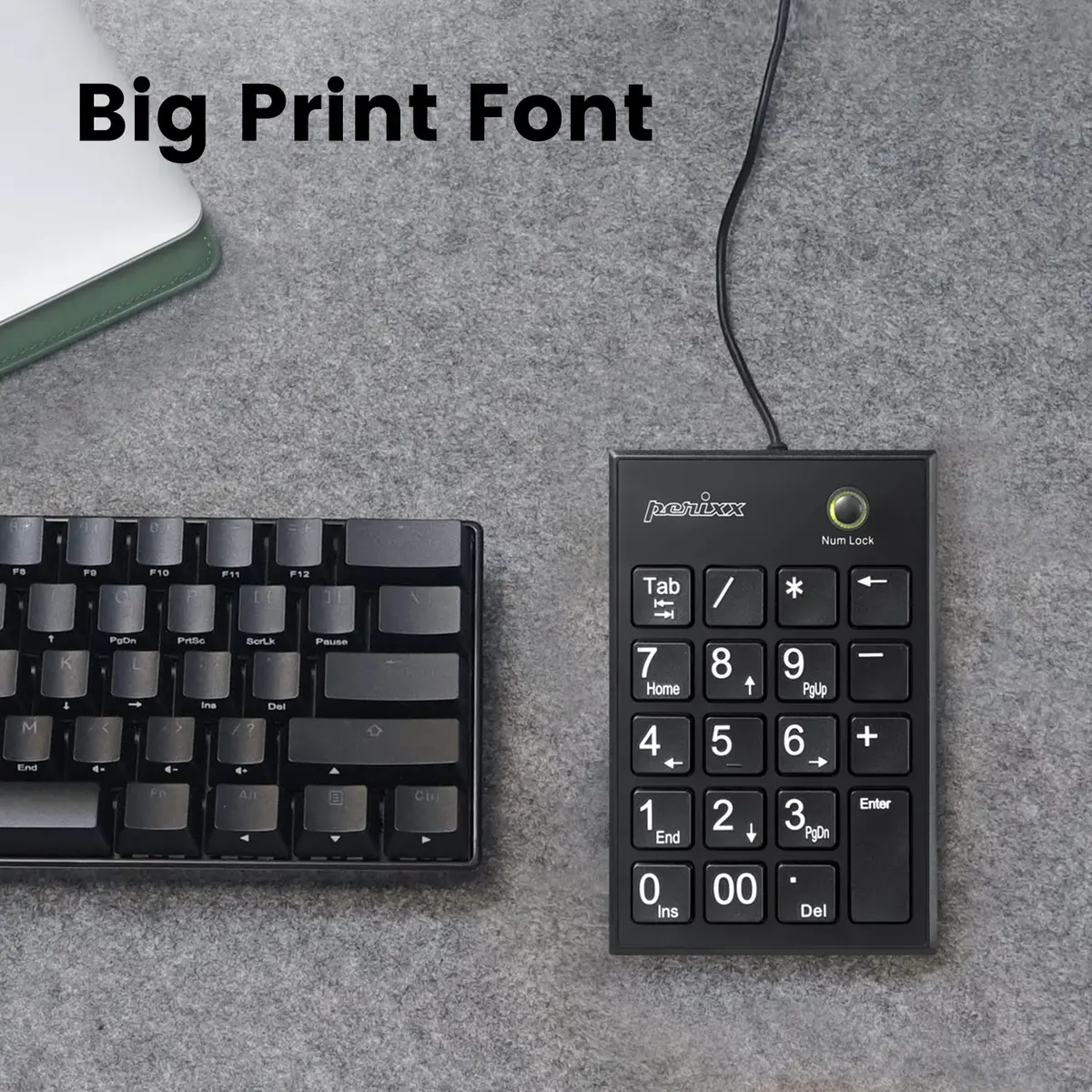 Perixx PPD-202 Wired Numeric Keypad 19 Keys | Big Print Font, Silent, USB, Black - view 2