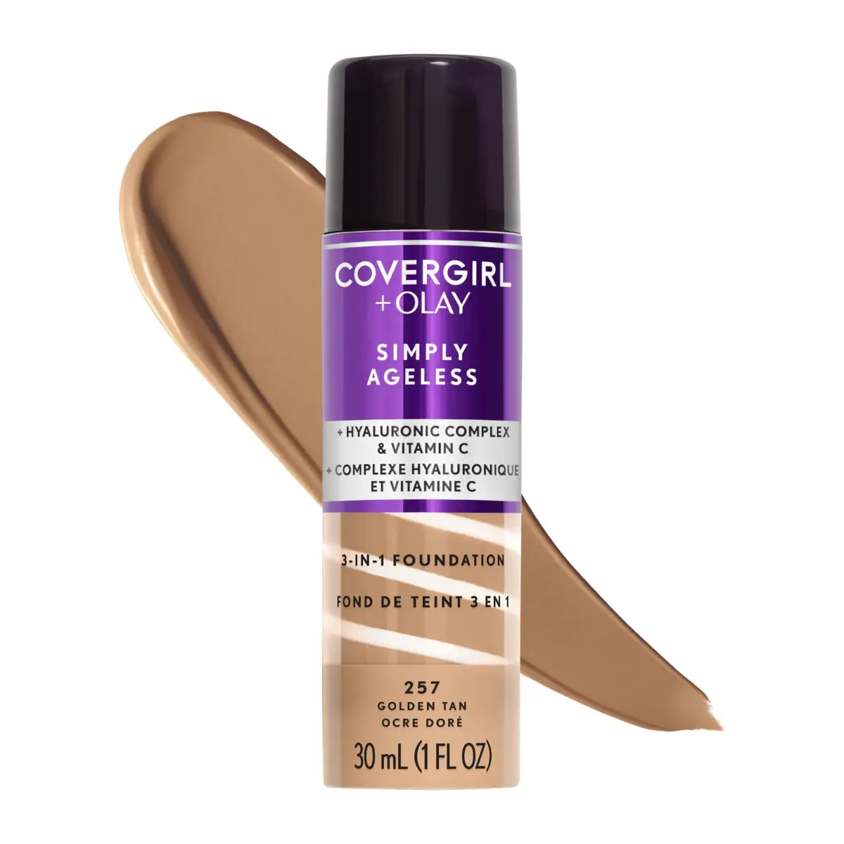 COVERGIRL Simply Ageless 3-in-1 Foundation, Golden Tan 30ml (1 fl oz) | Anti-Aging & Wrinkle Reduction - main product image