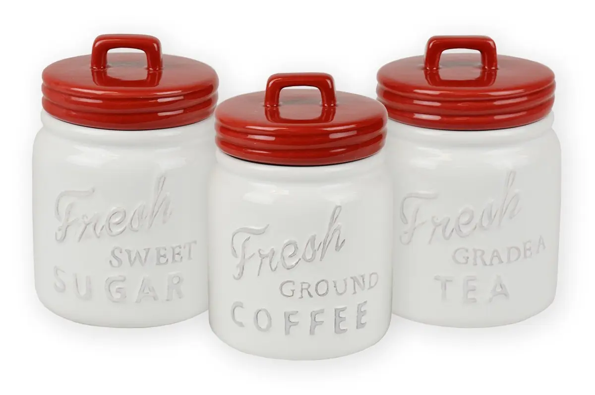 DII Ceramic Kitchen Canister Set with Bamboo Lids, 3-Piece Set (4.5"L x 4.5"W x 5.5"H) | Airtight Food Storage for Coffee, Sugar, Tea - main product image