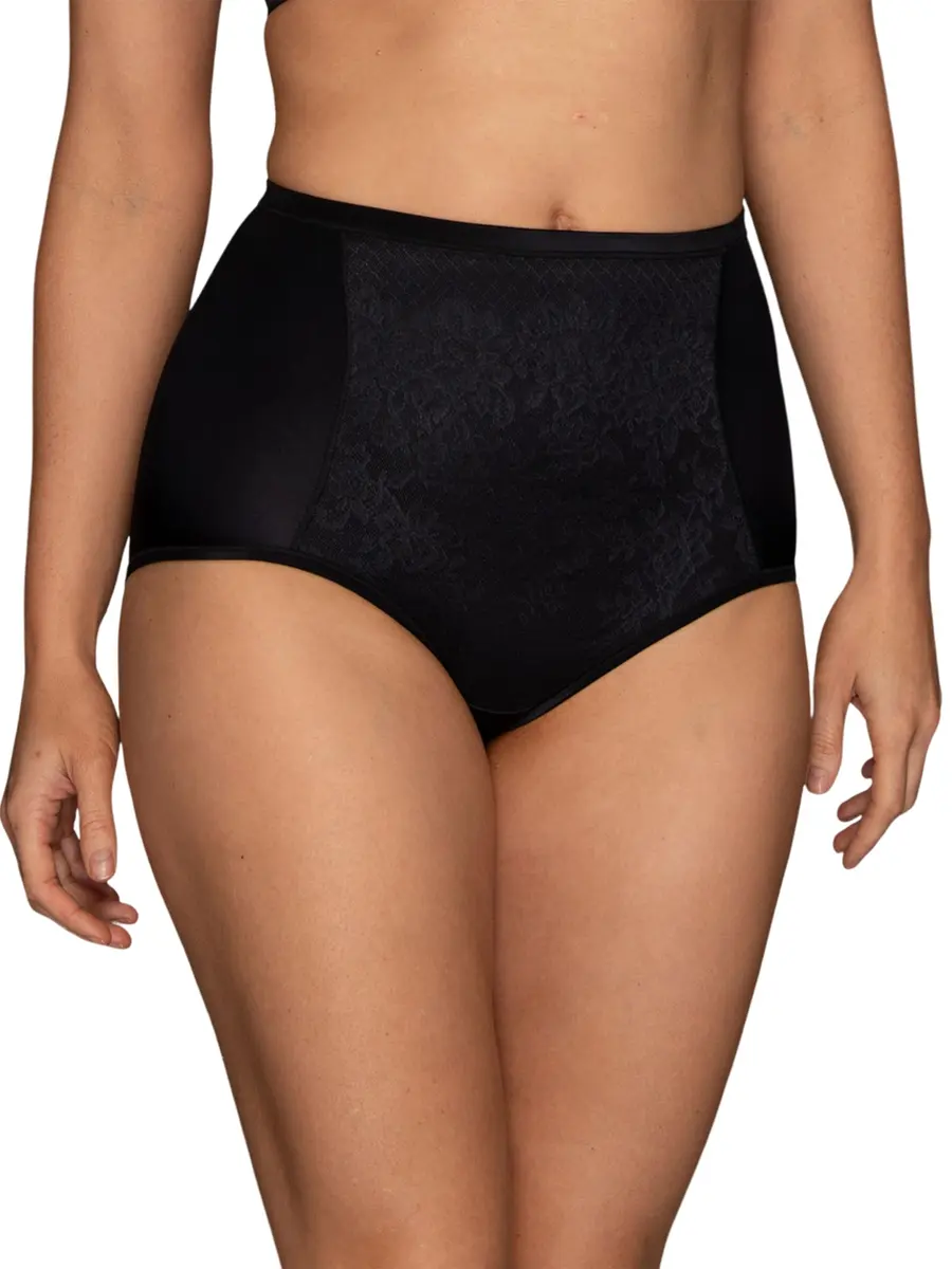 Vanity Fair Smoothing Comfort Brief Panties with Rear Lift, 7, Black Lace | Tummy Smoothing & Lifted Fit (100-120 chars) - main product image