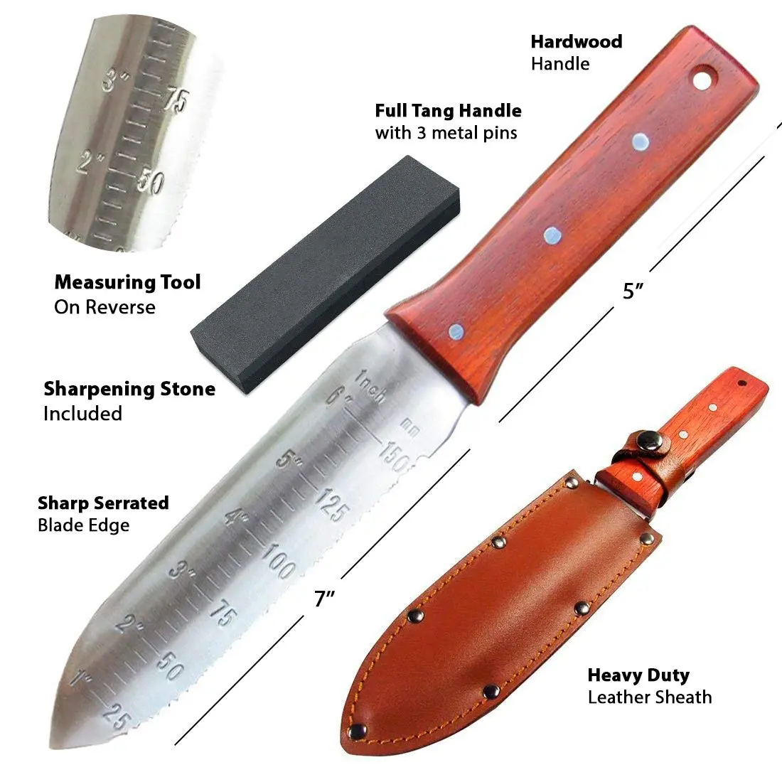 Black Iron Hori Hori Garden Knife 7 Inches | Durable Japanese Stainless Steel Gardening Tool - view 2