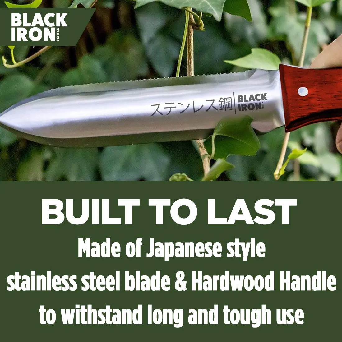 Black Iron Hori Hori Garden Knife 7 Inches | Durable Japanese Stainless Steel Gardening Tool - view 4