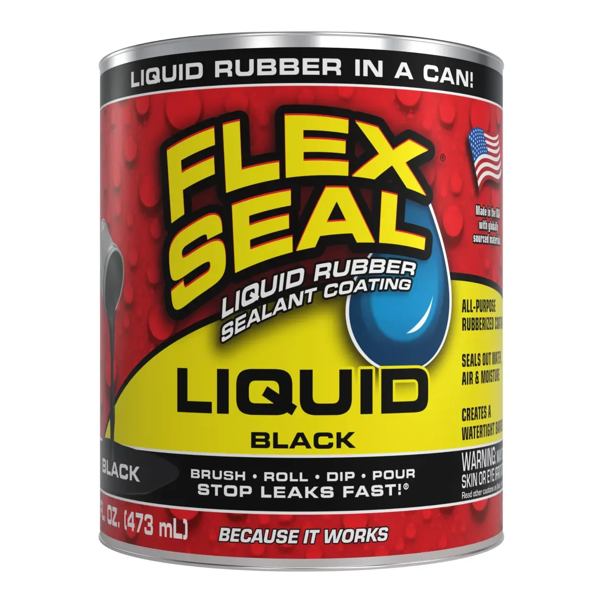 Flex Seal Liquid Rubber Sealant Coating Black 473ml (16 oz) | Waterproof, UV Resistant, Stops Leaks Fast - main product image