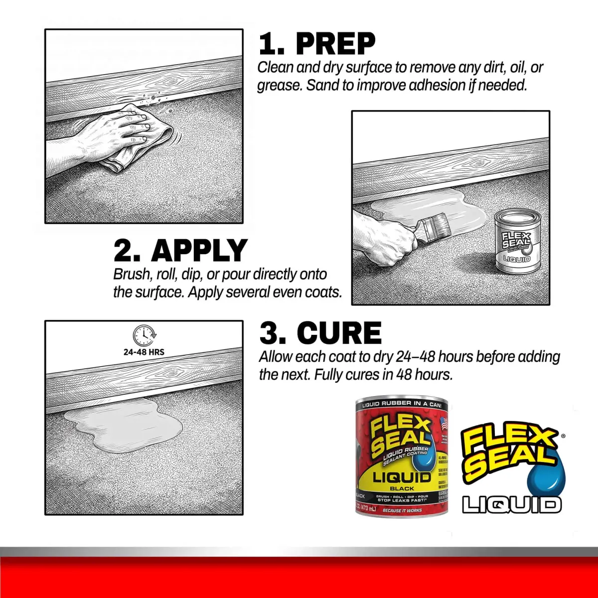 Flex Seal Liquid Rubber Sealant Coating Black 473ml (16 oz) | Waterproof, UV Resistant, Stops Leaks Fast - view 6