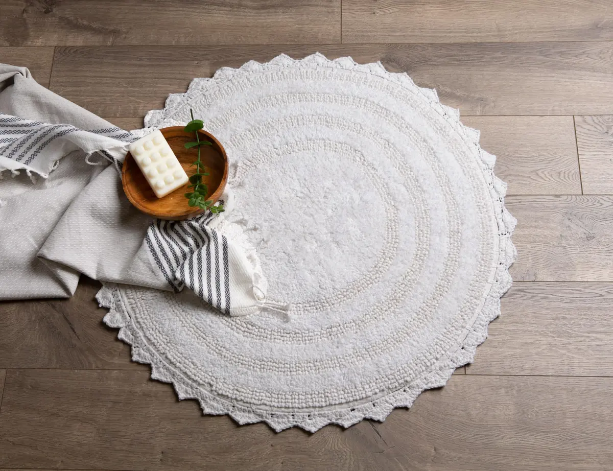 DII Crochet Collection Reversible Bath Mat, Round, 27.5" Diameter, White | Soft Cotton, Reversible, 27.5" Diameter - view 5