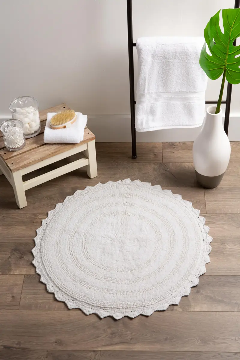 DII Crochet Collection Reversible Bath Mat, Round, 27.5" Diameter, White | Soft Cotton, Reversible, 27.5" Diameter - view 6