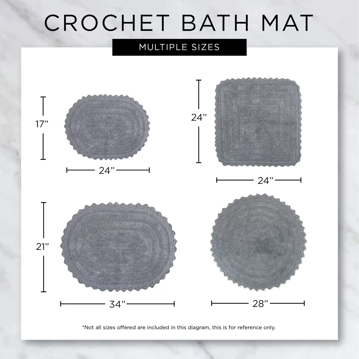 DII Crochet Collection Reversible Bath Mat, Round, 27.5" Diameter, White | Soft Cotton, Reversible, 27.5" Diameter - view 3