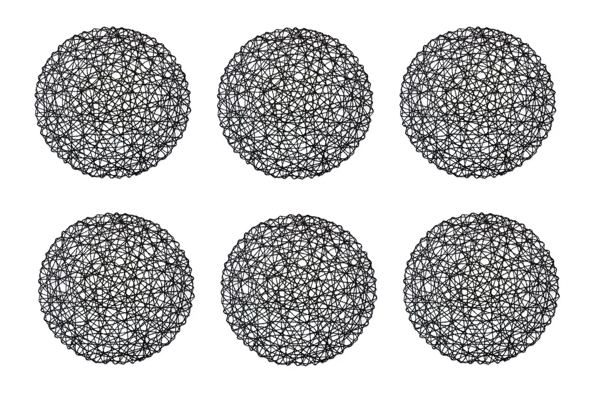 DII Woven Paper Tabletop Collection Round Placemat Set 38cm (15" Dia) | Black, 6-Piece Set - main product image