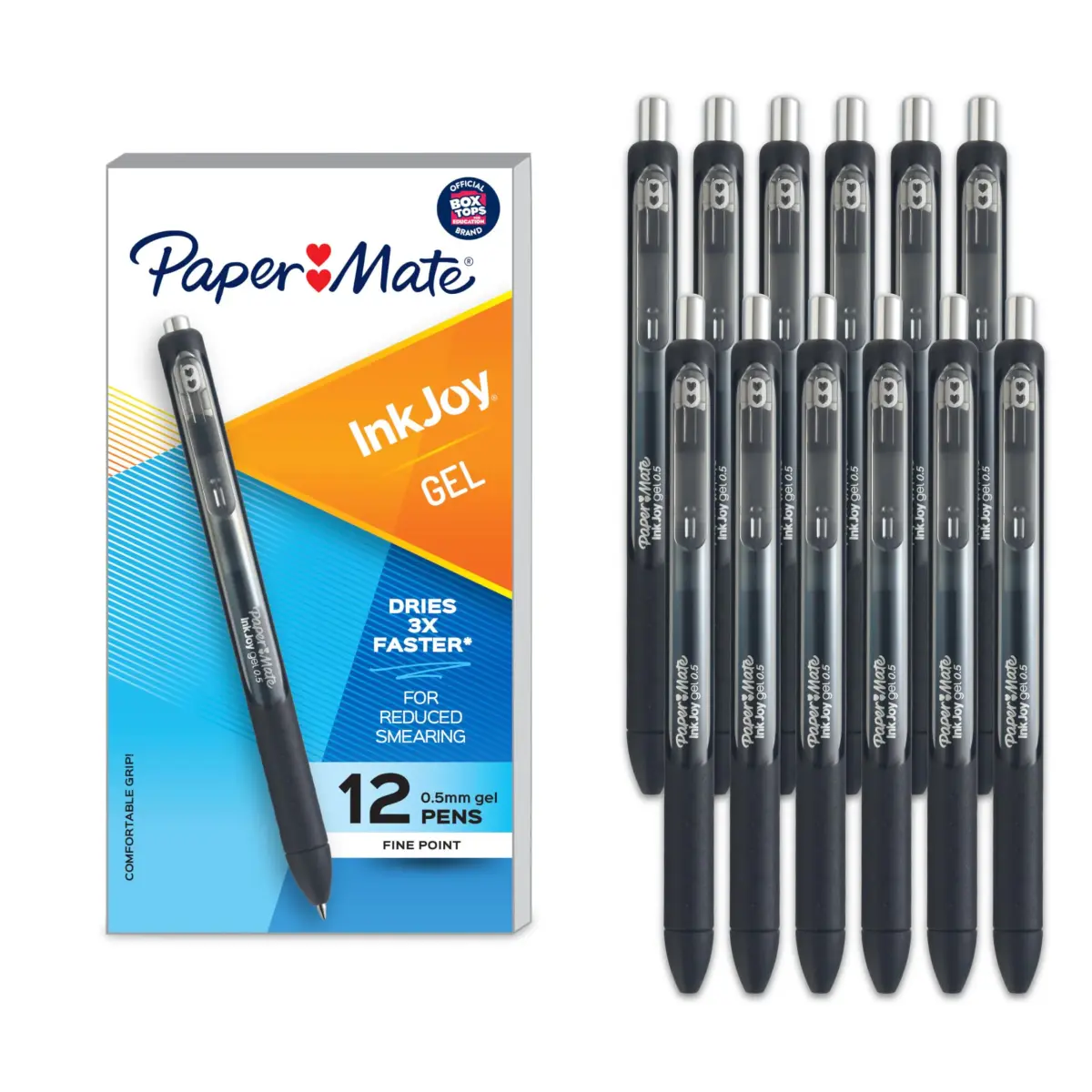 Paper Mate InkJoy Gel Pens, Retractable, Fine Point (0.5mm), Black Ink, 12 Count | Smooth Ink Flow - main product image