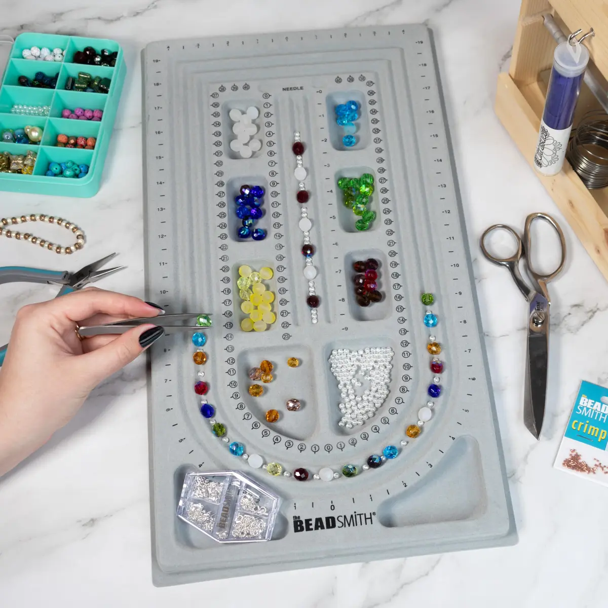 The Beadsmith Bead Board, Grey Flocked | Jewelry Making Surface for Beads & Designs - view 2